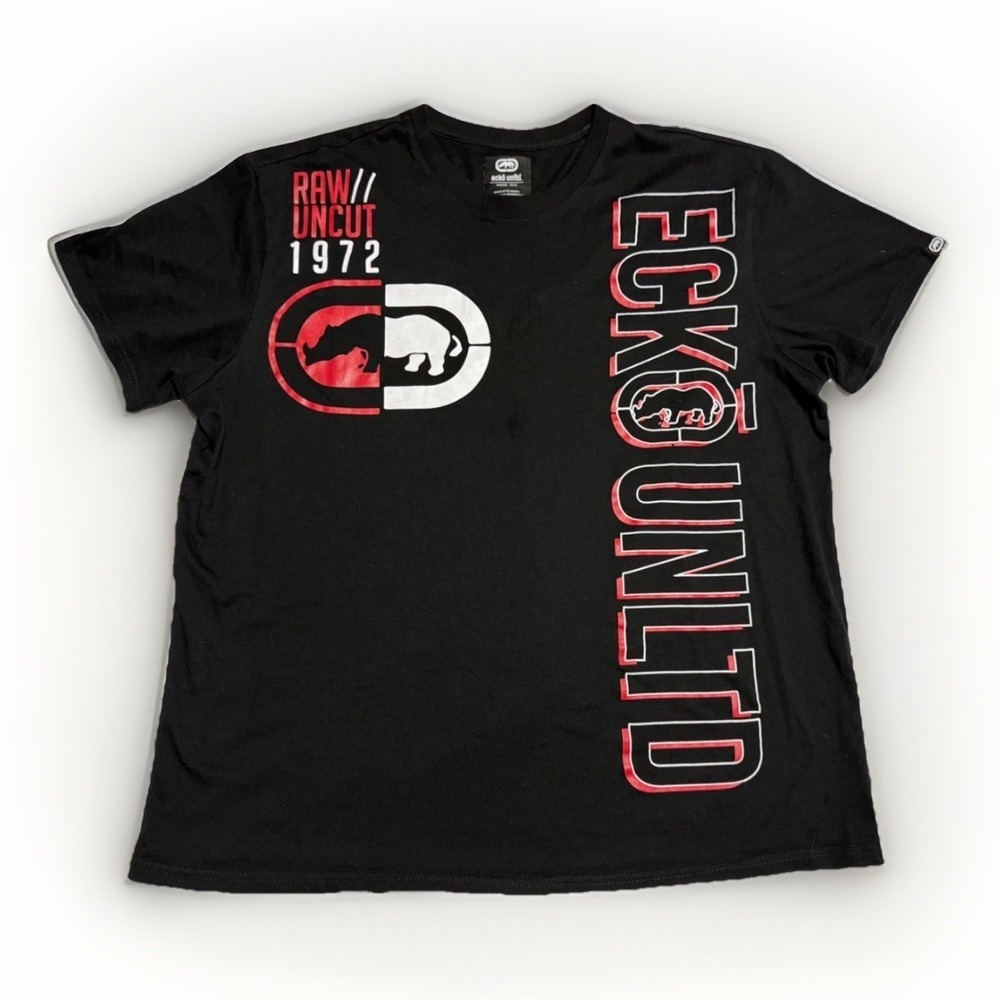 Vtg Y2K Ecko Unltd Raw Uncut 1972 Rawthentic Graphic Tee Men‎ 2XL Black